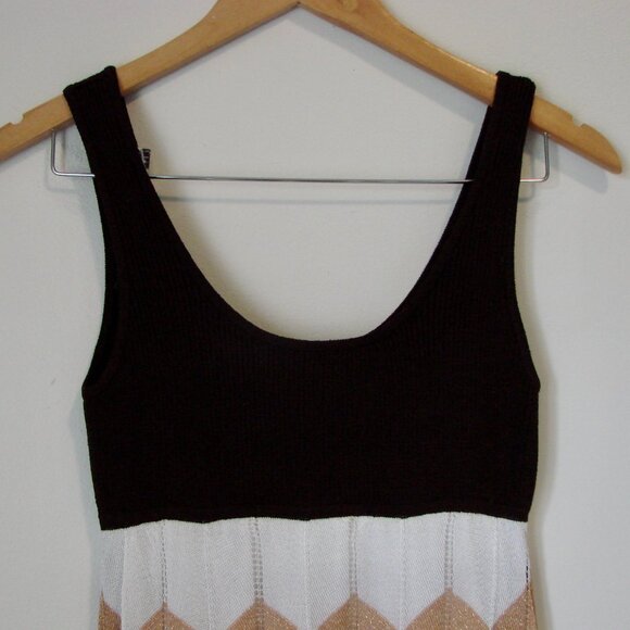 Bebe Y2K Knit Tank Dress Chevron Stripe Metallic Gold Sparkle Stretch Medium - Picture 3 of 12